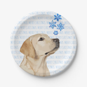Yellow Lab Christmas Snowflakes Cute Dog Labrador Paper Plate