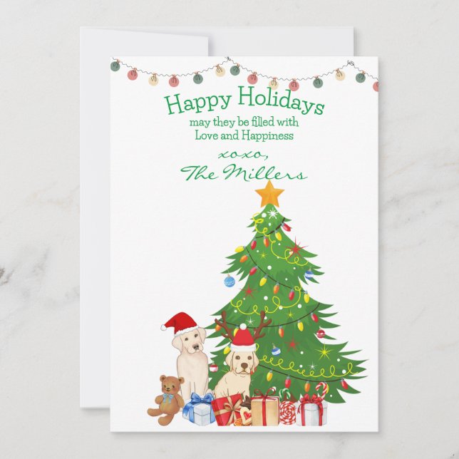 Yellow Lab Christmas Tree  Holiday Card (Front)
