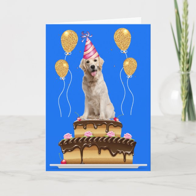 Yellow Lab Dog And Birthday Cake Card (Front)