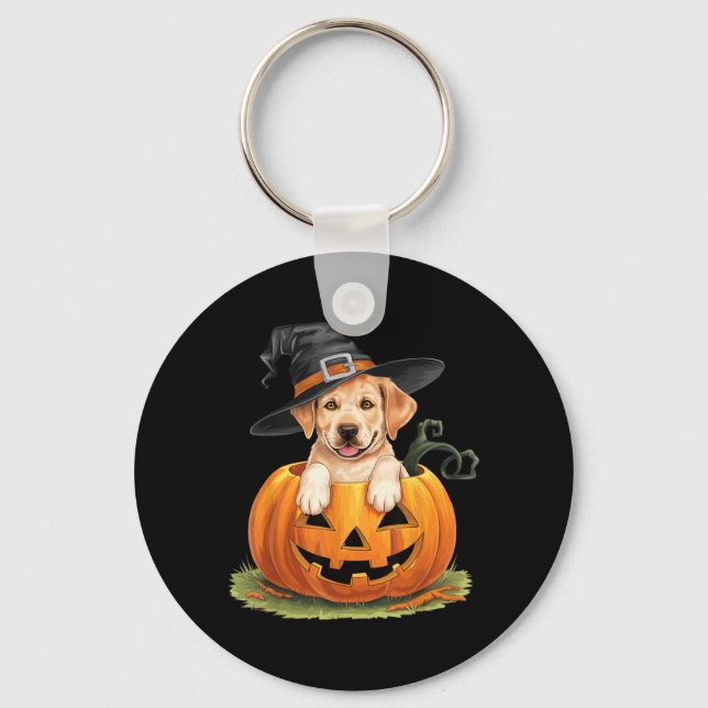 Yellow Lab Dog Halloween Pumpkin Key Ring (Front)