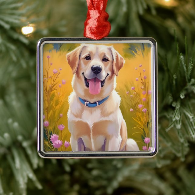 Yellow Lab | Dog Painting Labrador Retriever Metal Ornament (Tree)