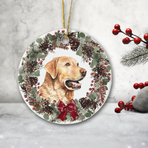 Yellow Lab Dog Pinecone Wreath Personalised Ceramic Ornament