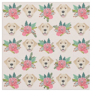 Yellow Lab dog pink florals Fabric