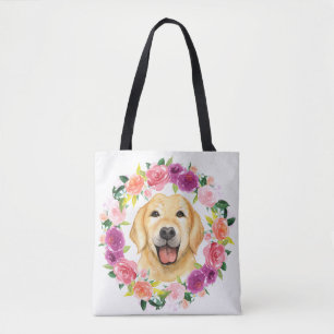 Yellow Lab Dog with Floral Wreath Tote Bag