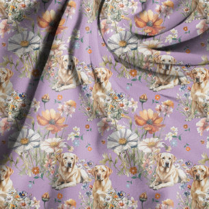 Yellow Lab Dogs n Wildflowers Pattern Fabric