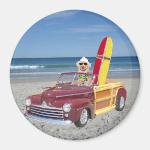 Yellow Lab Driving Woodie Magnet