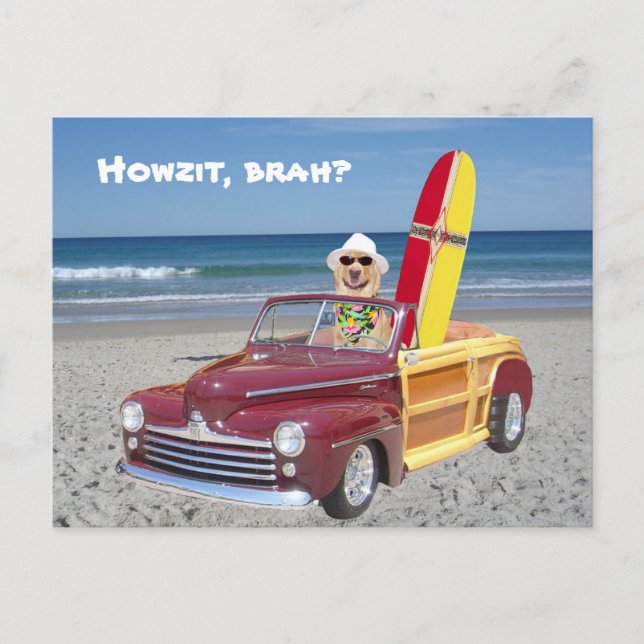 Yellow Lab Driving Woodie Postcard (Front)