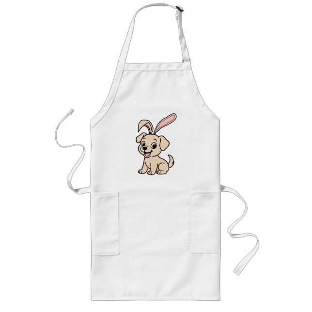 Yellow Lab Easter Rabbit Cartoon Long Apron (Front)