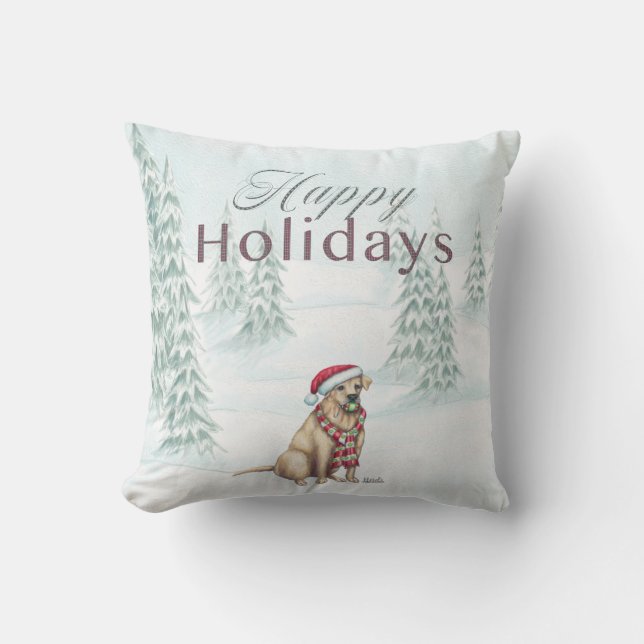 Yellow Lab Happy Holidays Pillow (Front)