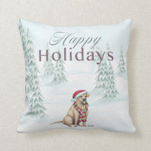 Yellow Lab Happy Holidays Pillow