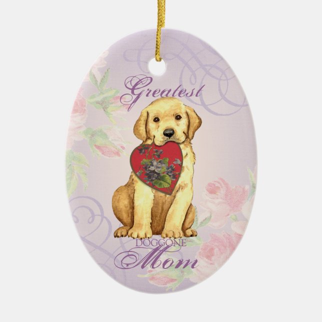 Yellow Lab Heart Mum Ceramic Ornament (Front)