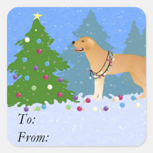 Yellow Lab in the Forest Decorating Christmas Tree Square Sticker