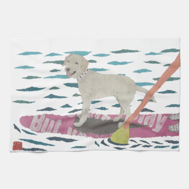 Yellow Lab, Labrador Retriever, Beach Dog Tea Towel (Horizontal)