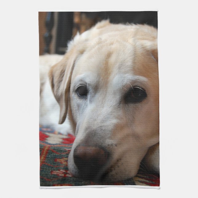 Yellow Lab Laying Tea Towel (Vertical)