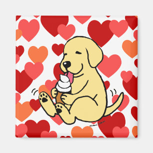 Yellow Lab Licking Ice Cream with Hearts Magnet