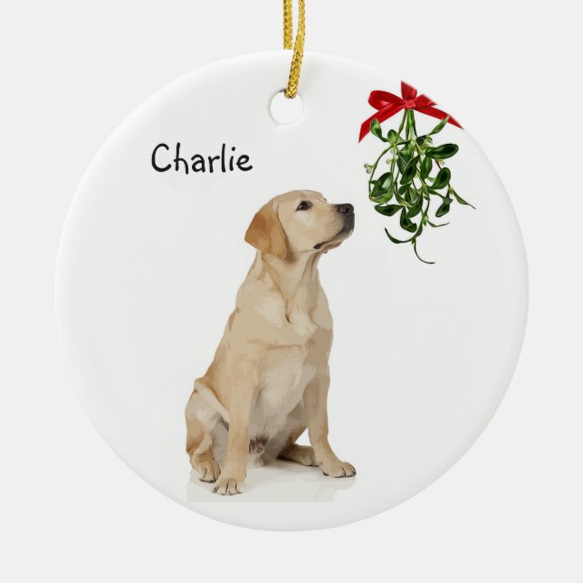 Yellow Lab Mistletoe Christmas Ornament (Front)
