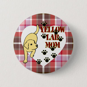 Yellow Lab Mum & Heart Plaid 6 Cm Round Badge