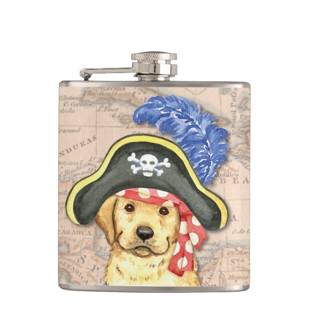 Yellow Lab Pirate Hip Flask (Front)