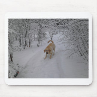 Yellow Lab Playing in Fresh Winter Snow Mouse Pad