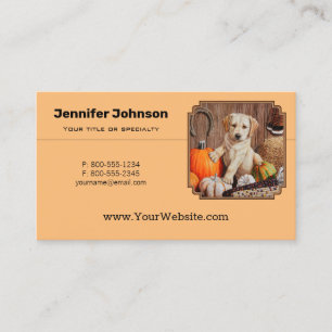Yellow Lab Pup and Pumpkin Harvest Business Card