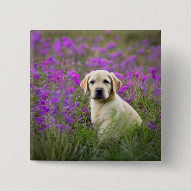 Yellow Lab Puppy 15 Cm Square Badge (Front)