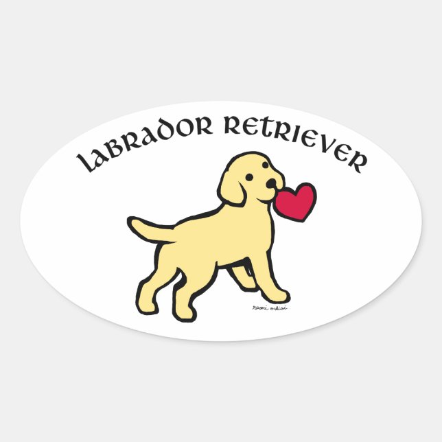 Yellow Lab Puppy and Red Heart Oval Sticker (Front)