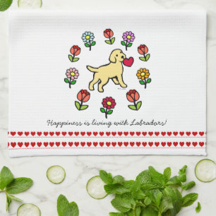 Yellow Lab Puppy and Red Heart Tea Towel