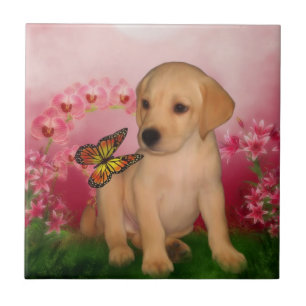Yellow Lab Puppy Butterflies Dog Tile