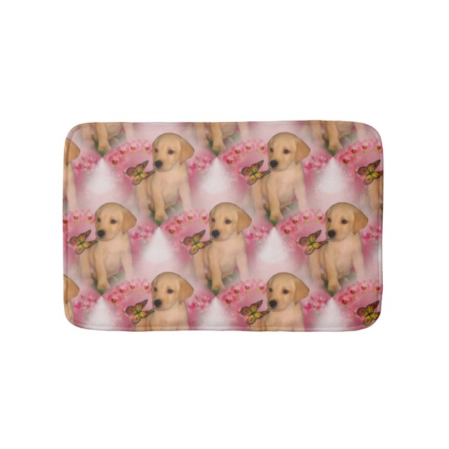 Yellow Lab Puppy Butterfly Animal Pattern Bath Mat (Front)