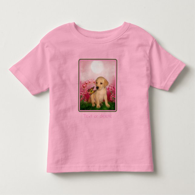Yellow Lab Puppy Butterfly Lily Flowers Dog Art  Toddler T-Shirt (Front)