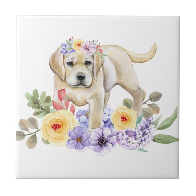 Yellow Lab Puppy Ceramic Tile (Front)