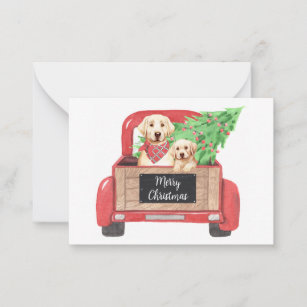 Yellow Lab Puppy Dog Red Christmas Truck Holiday Card