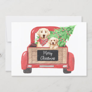Yellow Lab Puppy Dog Vintage Red Christmas Truck Holiday Card