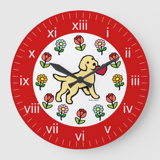 Yellow Lab Puppy Heart Cartoon Large Clock (Front)