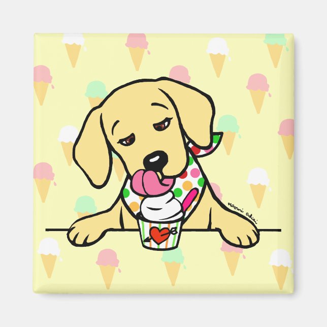 Yellow Lab Puppy Ice Cream Magnet (Front)