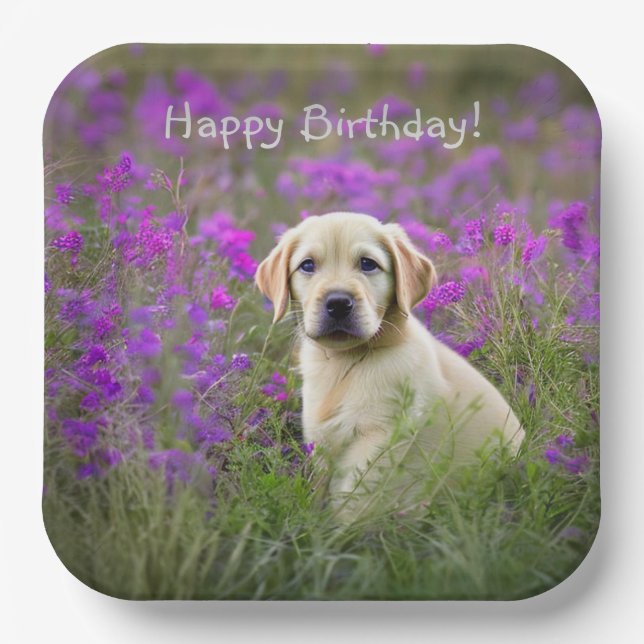 Yellow Lab Puppy Paper Plate (Front)