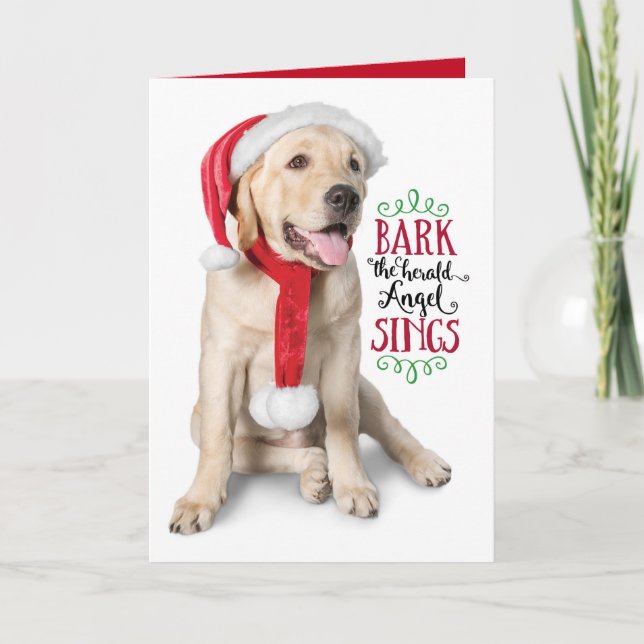 Yellow Lab Puppy with Santa Hat- Labby Holidays! Holiday Card (Front)
