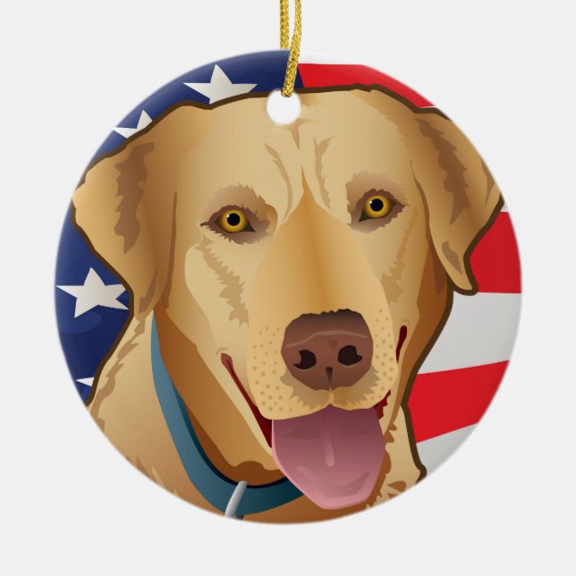 Yellow Lab Retriever of America Ceramic Tree Decoration (Front)