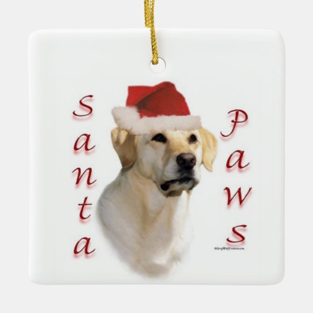 Yellow Lab Santa Paws Ceramic Ornament (Front)