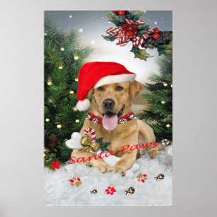Yellow Lab Santa Paws Poster