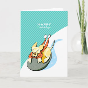 Yellow Lab Snow Sled Blue Modern Christmas Holiday Card