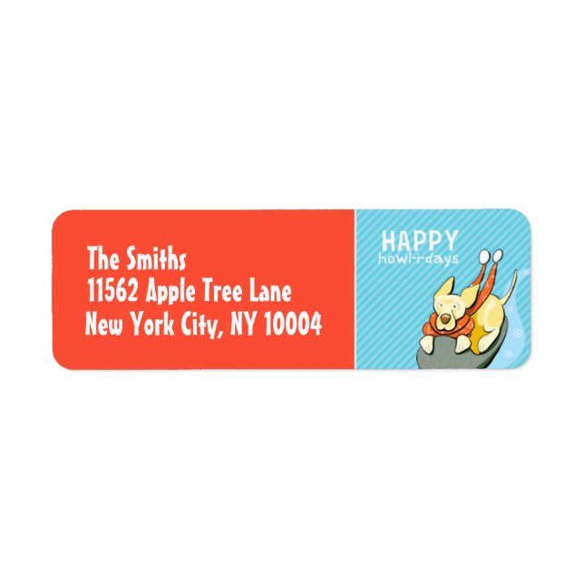 Yellow Lab Snow Sled Modern Christmas Return Address Label (Front)