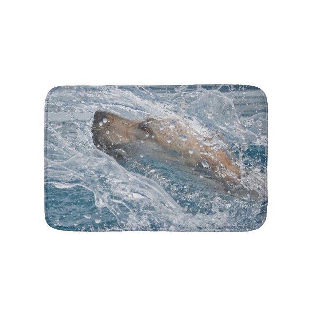 Yellow Lab Swimming Photographic Art Bath Mat (Front)