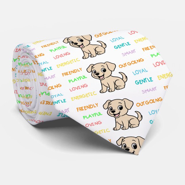 Yellow Lab Traits Cartoon Tie (Rolled)