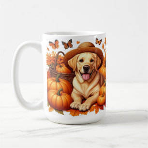 Yellow Lab With Straw Hat Pumpkins And Autumn Leaf Coffee Mug