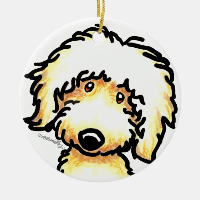 Yellow Labradoodle Art Personalised Ceramic Tree Decoration (Front)
