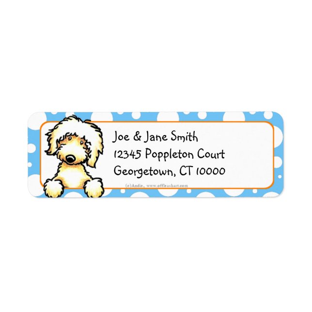 Yellow Labradoodle Blue Dots Return Address Label (Front)