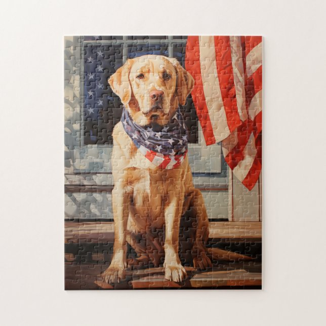 Yellow labrador 4th of july jigsaw puzzle (Vertical)