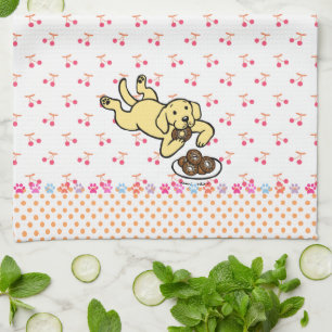Yellow Labrador and Doughnuts Tea Towel