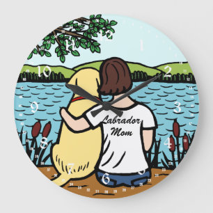 Yellow Labrador and Mum 2 Large Clock